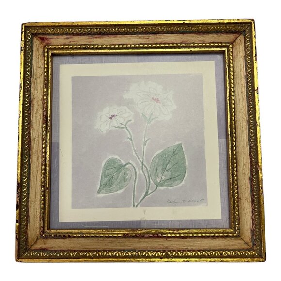 Vintage Marguerite Lanot Framed Floral Print – 7” Gold Ornate Frame Botanical Wa - Picture 1 of 4
